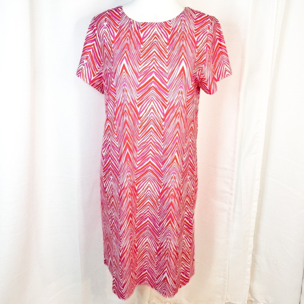 Jude Connally Dress Medium Pink Orange Chevron Ikat Jude Cloth Shift Dress USA